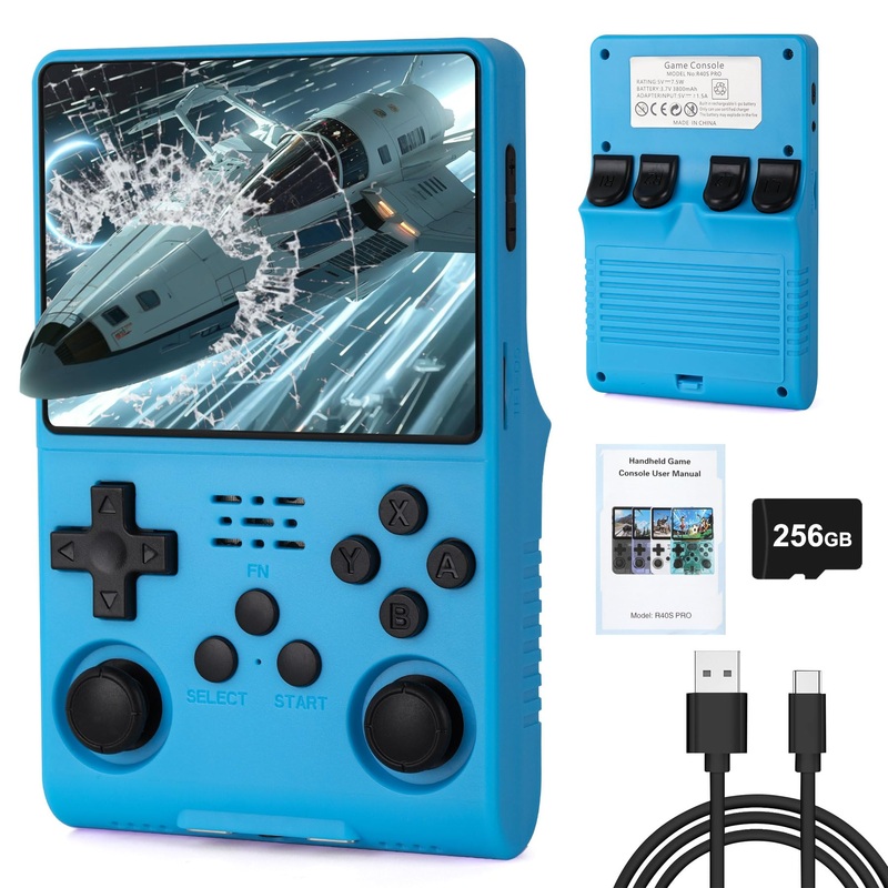 ?30000 in 1? Retro Handheld Game Console, 3.5 inch IPS Screen, More Than 20 Emulator, 256G TF Card (Blue)
