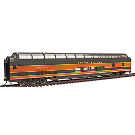 "Empire Builder" Streamlined CB&Q-owned Car -- Budd Great Dome (orange, green w/decals)