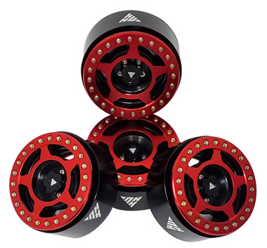 NHX RC 2.2'' Aluminum Beadlock Crawler Wheels Rims - Red/Black 4pcs/set